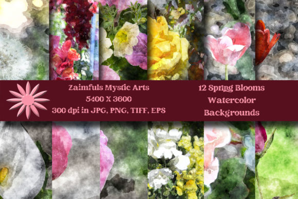 12 Spring Blooms Watercolor Backs