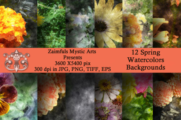 12 Spring Watercolor Backs for Illustrations