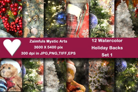 12 Watercolor Holidays Backs Set 1