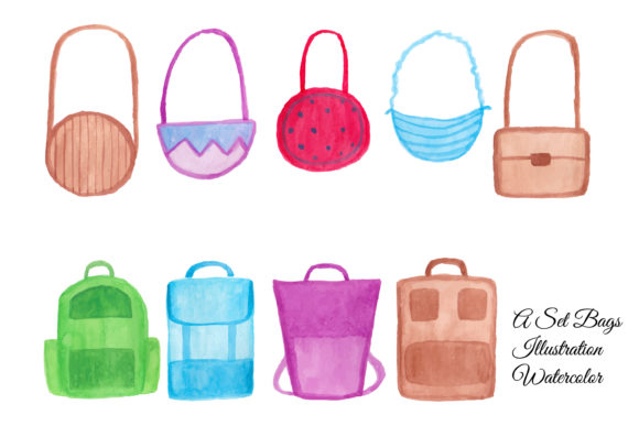 A Set Bag Illustration Watercolor