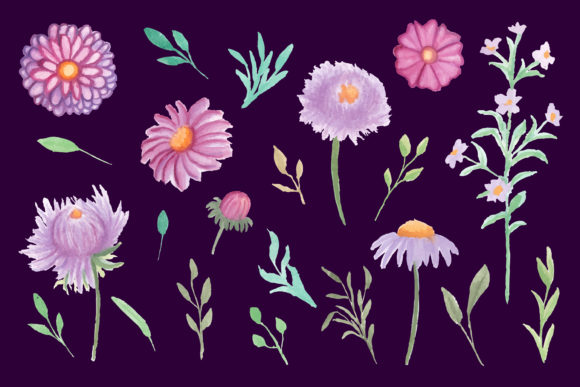 A Set Flowers Lilac Watercolor Illustrations