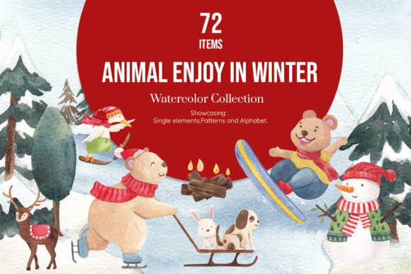 Animals Enjoy in Winter Watercolor Illustrations