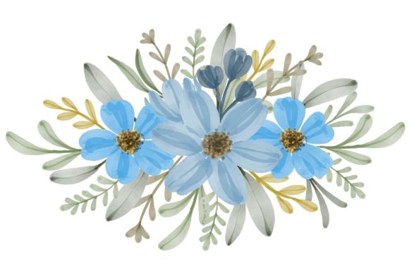 Arrangement of Blue Watercolor Floral Illustrations