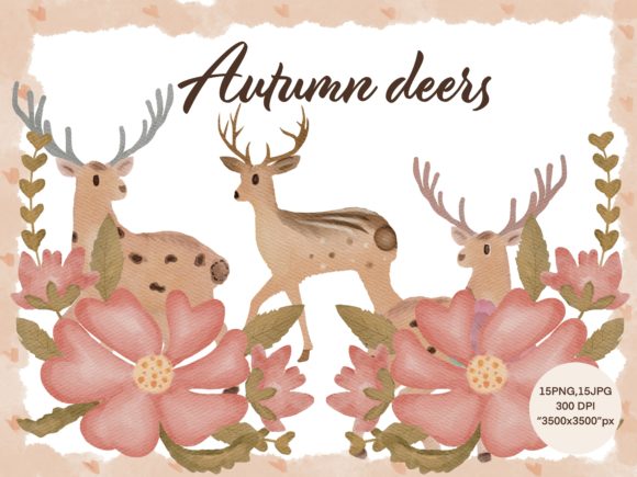 Autumn Deers Watercolor Illustrations