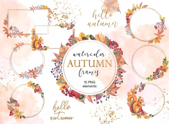 Autumn Leaves Watercolor Frames and Illustrations