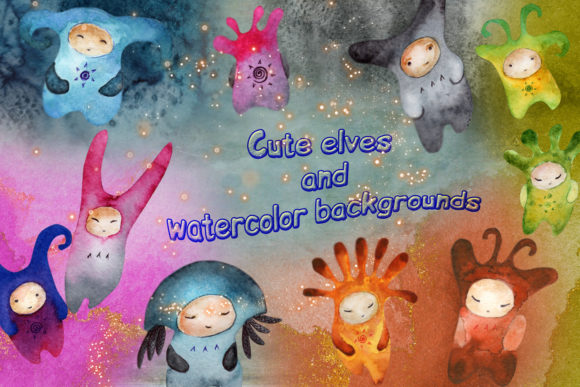 Cute Elves Watercolor Illustrations