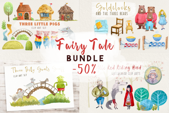 Fairy Tales Watercolor Clip Art Bundle