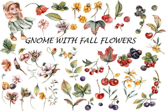 Girl with Flowers Watercolor Clipart and Illustrations