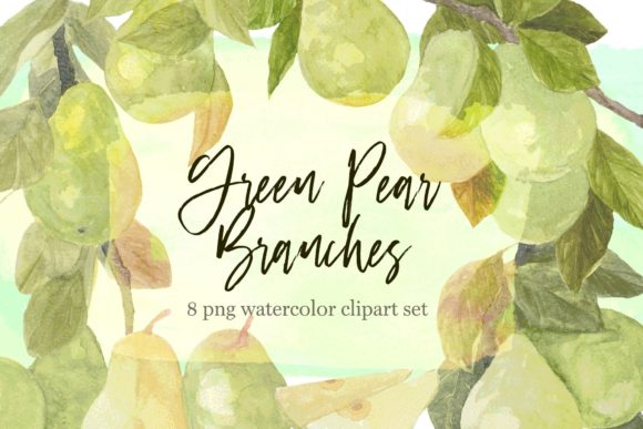 Green Pears Watercolor Fruit Clipart and Illustrations