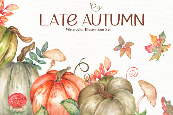 Late Autumn Watercolor Collection & Illustrations