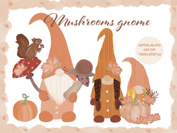 Mushrooms Gnome Watercolor Illustrations