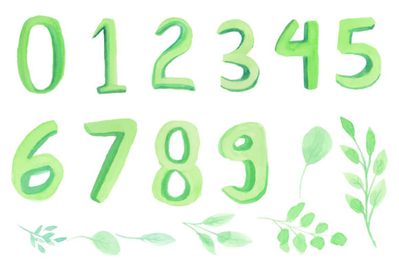 Number Illustration Watercolor Set and Illustrations
