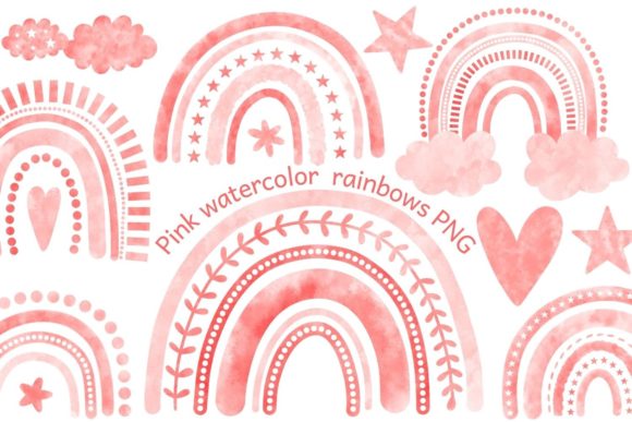 Pink Watercolor Rainbow Clipart and Illustrations