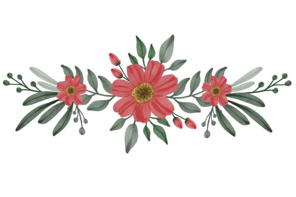 Red Floral Watercolor Arrangement Illustrations