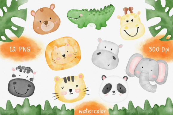 Safari Animal Zoo Watercolor Clipart and Illustrations