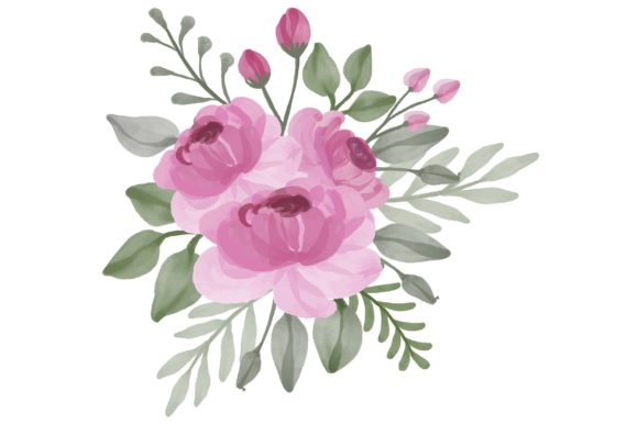 Set of Pink and Blue Roses Watercolor Illustrations