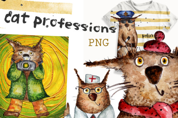 Watercolor Clip Art of the Cat Professio and Illustrations
