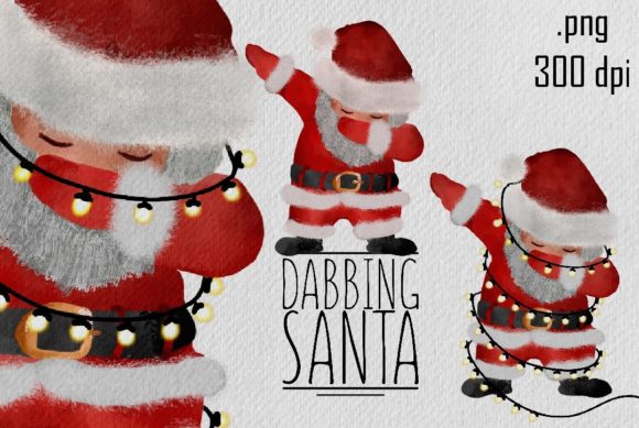 Watercolor Dabbing Santa with Lights Illustrations