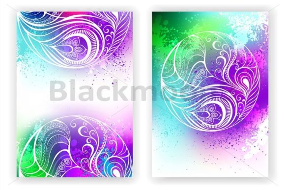 Watercolor Design with Abstract Feather Illustrations