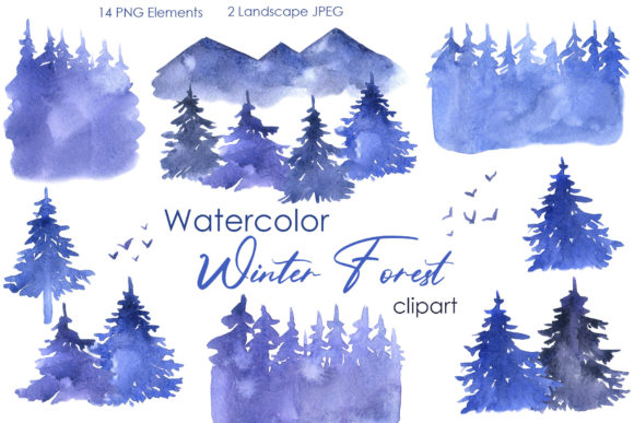 Watercolor Forest Clipart Landscape Png and Illustrations