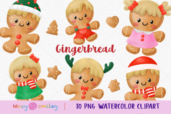 Watercolor Gingerbread Clipart, Xmas PNG
