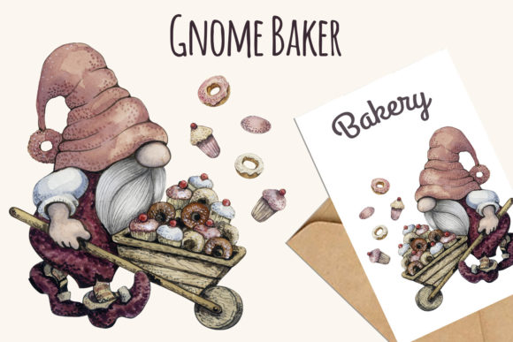 Watercolor Gnome Baker Sublimation Illustrations