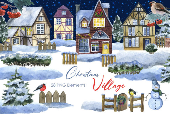 Watercolor Holiday Clipart Winter Png and Illustrations