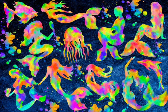 Watercolor Mermaid Clipart PNG and Illustrations