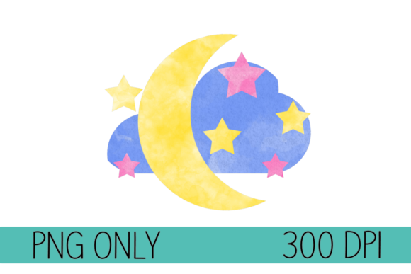 Watercolor Moon Stars Illustrations