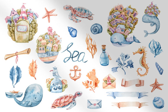 Watercolor Nautical Sea Animals Clipart