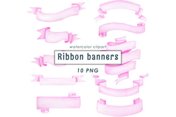 Watercolor Pink Banners Clipart and Illustrations