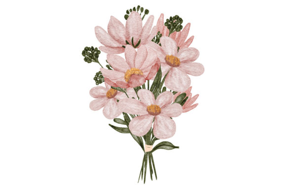 Watercolor Pink Hand Bouquet Flower