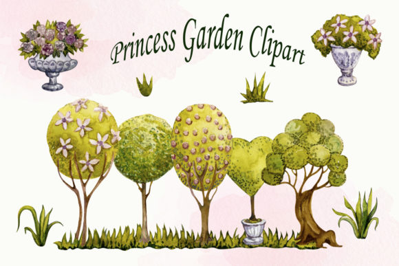 Watercolor Princess Garden Clipart and Illustrations