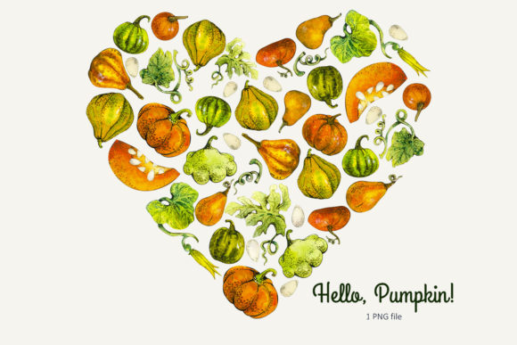 Watercolor Pumpkin Heart Illustrations