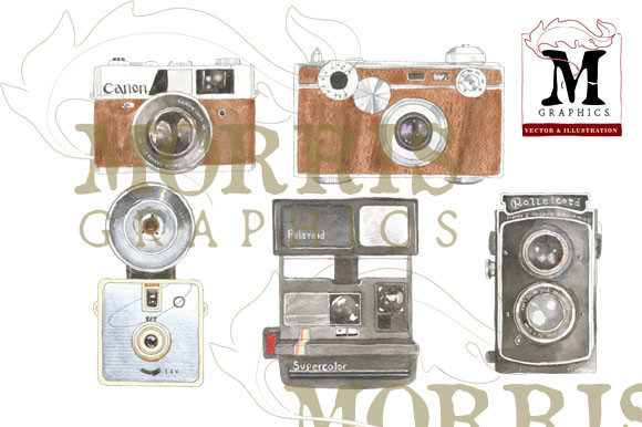 Watercolor Retro Photo Cameras Illustrations