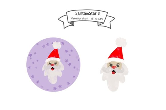 Watercolor Santa Star Set 3 Illustrations