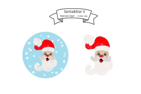 Watercolor Santa Star Set 5 Illustrations