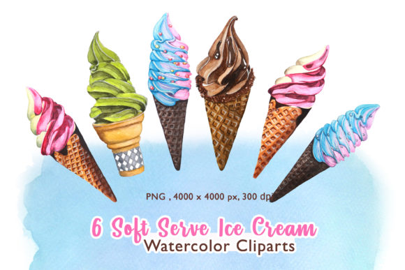 Watercolor Soft Serve Ice Cream Illustrations