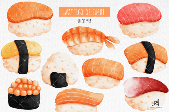 Watercolor Sushi, Salmon Sushi