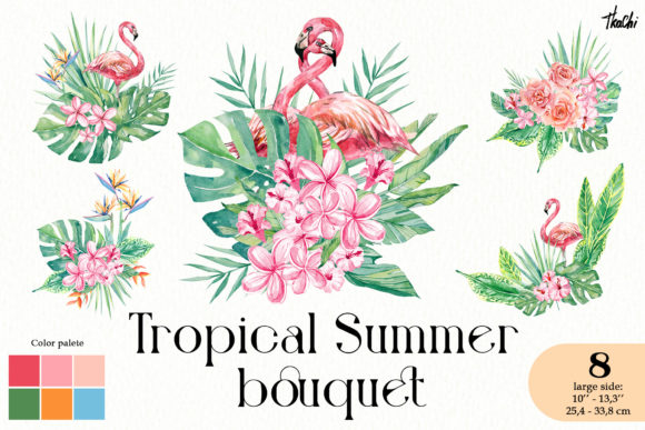 Watercolor Tropical Floral Bouquet PNG Illustrations