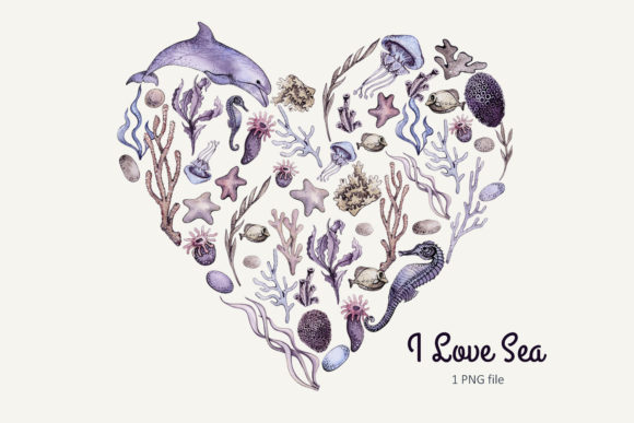 Watercolor Undersea Heart Illustrations