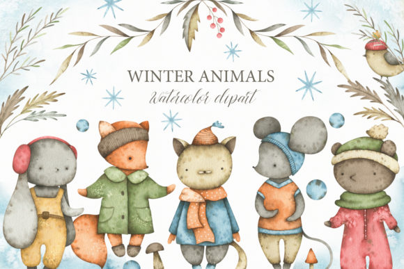 Watercolor Winter Animals Clipart and Illustrations