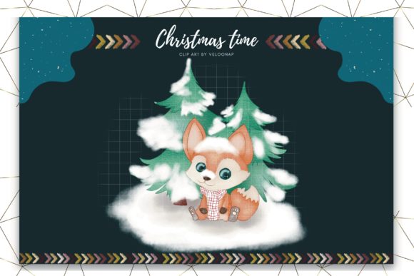 Watercolour Baby Fox Christmas Clipart and Illustrations